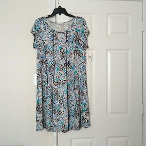 Notations  floral paisley scoop neck keyhole shorts sleeve midi dress Sz L